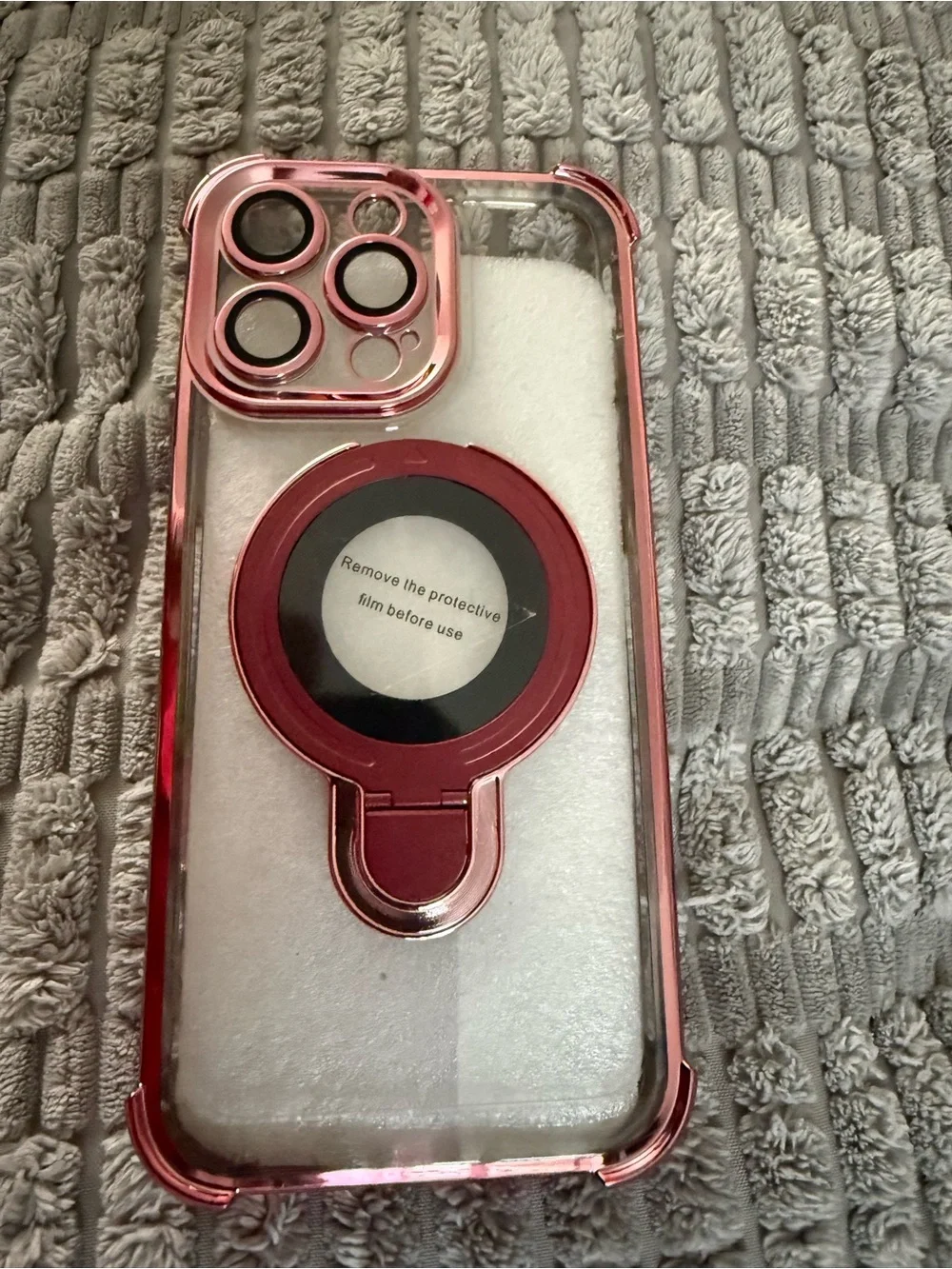 Pink Magnetic Ring Kickstand Case for iPhone 16 Pro Max